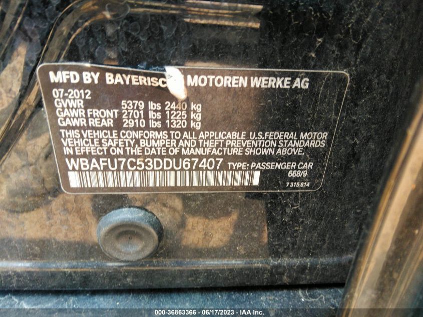 2013 BMW 5 SERIES 535I XDRIVE - WBAFU7C53DDU67407