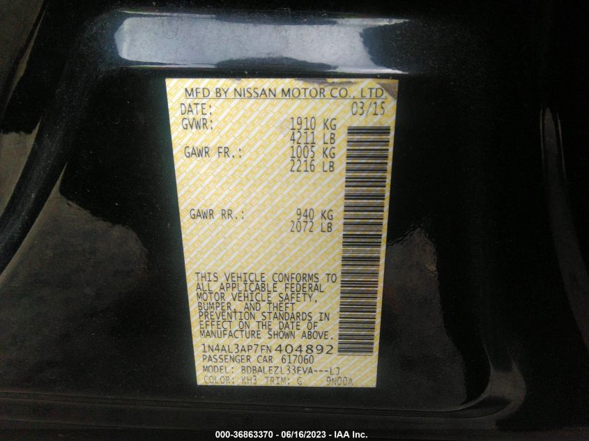 2015 NISSAN ALTIMA 2.5 S - 1N4AL3AP7FN404892