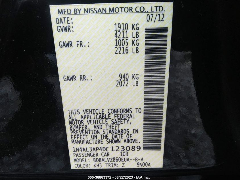 2013 NISSAN ALTIMA 2.5 SL - 1N4AL3AP4DC123089