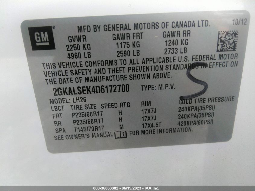 2013 GMC TERRAIN SLE - 2GKALSEK4D6172700