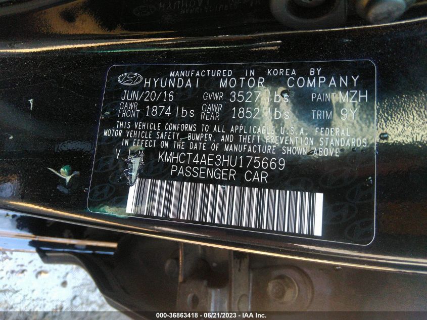 2017 HYUNDAI ACCENT SE - KMHCT4AE3HU175669