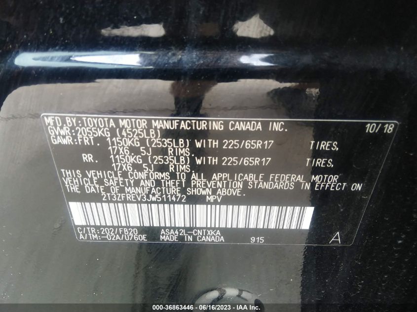 2018 TOYOTA RAV4 LE - 2T3ZFREV3JW511472