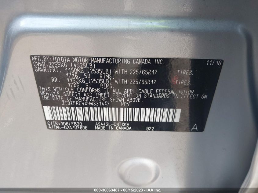 2017 TOYOTA RAV4 LE - 2T3ZFREVXHW331447