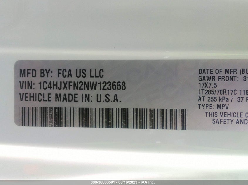 VIN 1C4HJXFN2NW123668 2022 JEEP WRANGLER UNLIMITED RUBICON