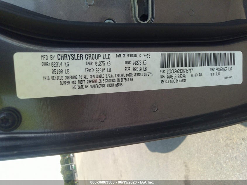 2013 CHRYSLER 300 VIN: 2C3CCAAG9DH735717