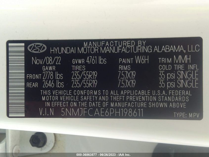 2023 HYUNDAI TUCSON SEL - 5NMJFCAE6PH198611