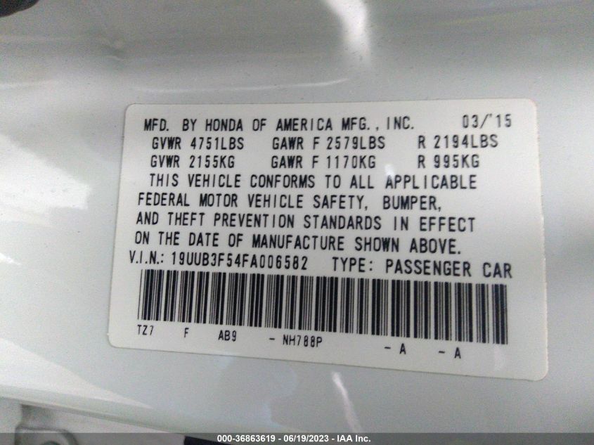 2015 ACURA TLX V6 TECH - 19UUB3F54FA006582