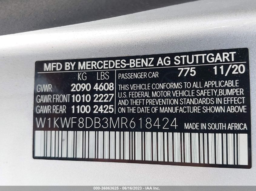 2021 MERCEDES-BENZ C-CLASS C 300 - W1KWF8DB3MR618424