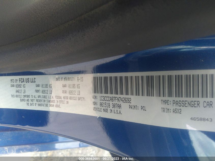 2015 CHRYSLER 200 LIMITED - 1C3CCCAB7FN742692