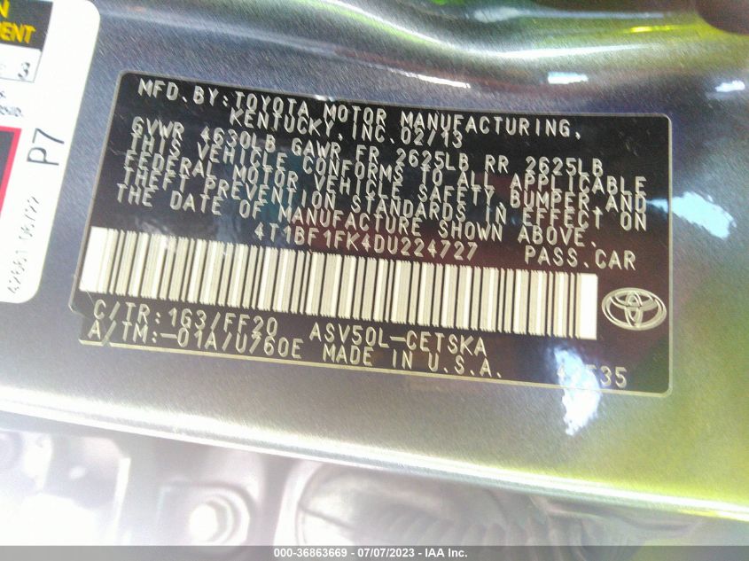 2013 TOYOTA CAMRY L/LE/SE/XLE - 4T1BF1FK4DU224727