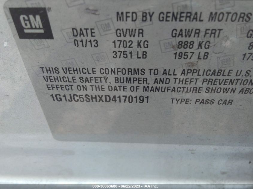 2013 CHEVROLET SONIC LT - 1G1JC5SHXD4170191