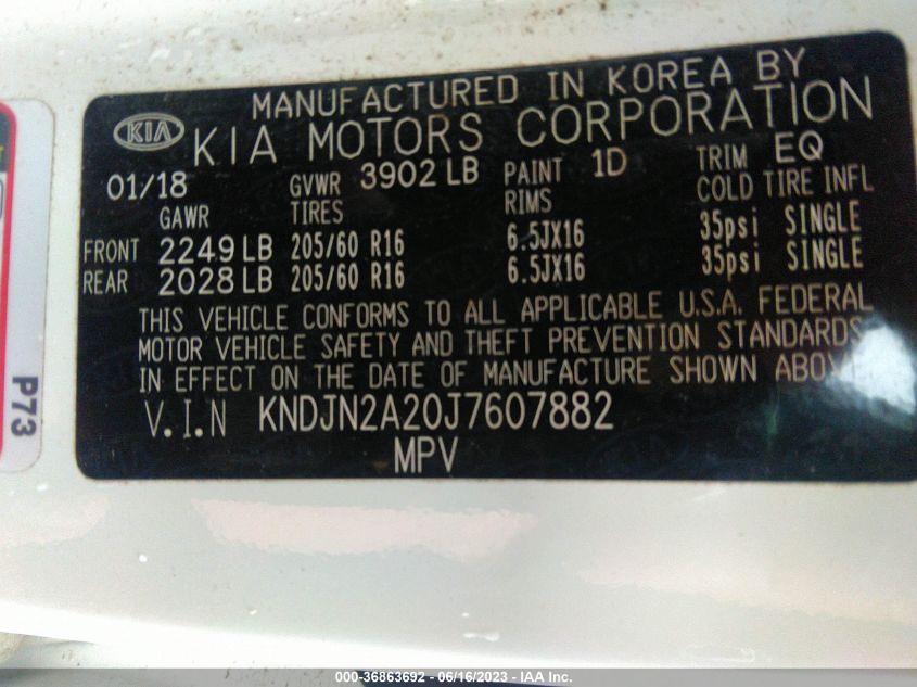 2018 KIA SOUL BASE - KNDJN2A20J7607882