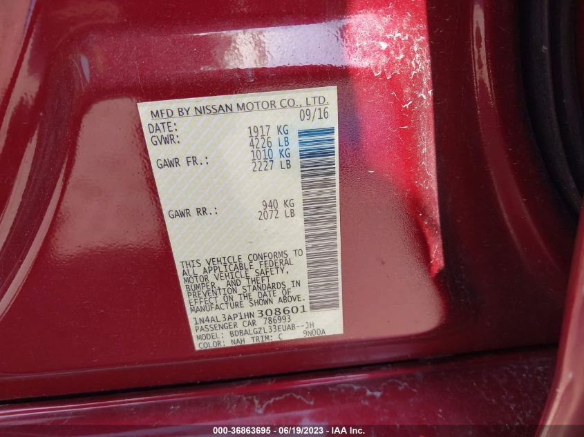 2017 NISSAN ALTIMA 2.5/S/SV/SL/SR - 01N4AL3AP1HN30860