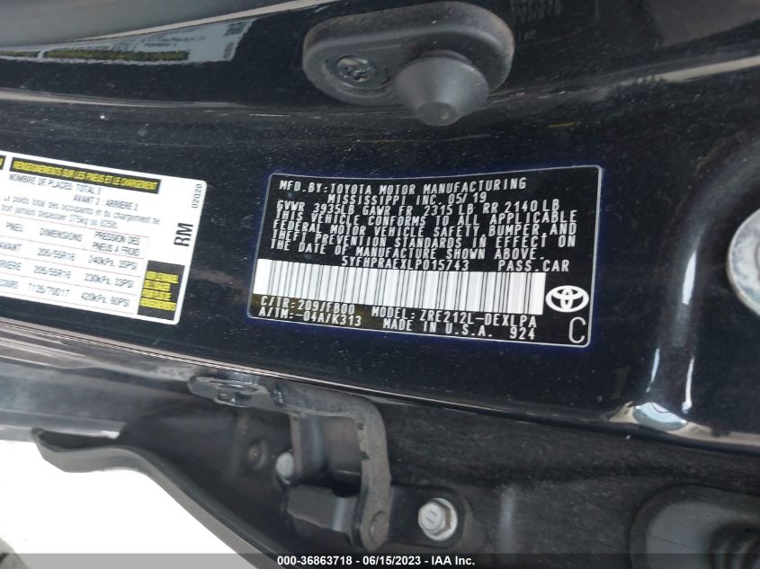 2020 TOYOTA COROLLA LE - 5YFHPRAEXLP015743