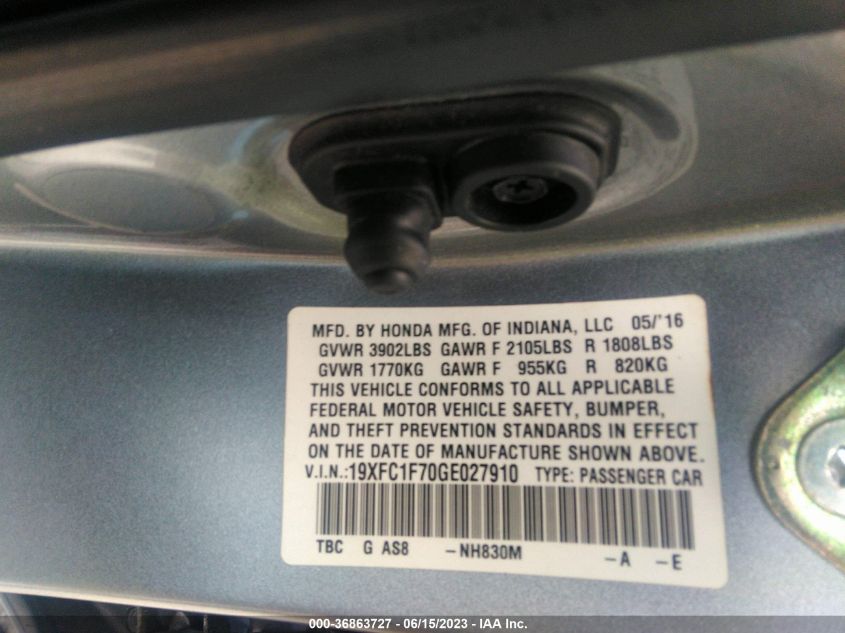 2016 HONDA CIVIC SEDAN EX-L - 19XFC1F70GE027910