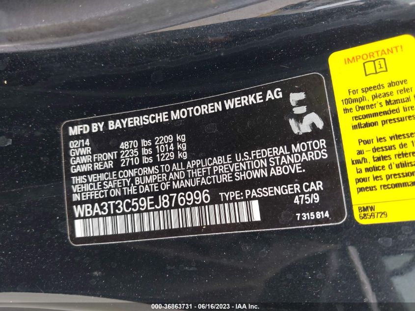 2014 BMW 4 SERIES 435I - WBA3T3C59EJ876996
