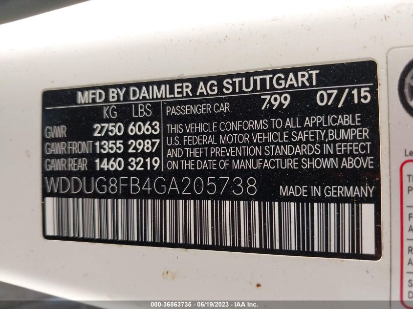 2016 MERCEDES-BENZ S-CLASS S 550 - WDDUG8FB4GA205738