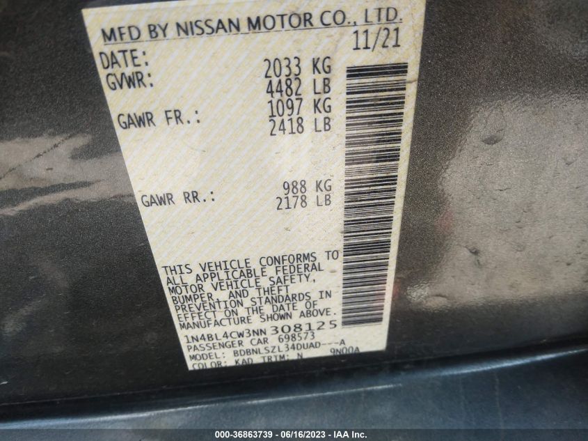 2022 NISSAN ALTIMA 2.5 SR - 1N4BL4CW3NN308125