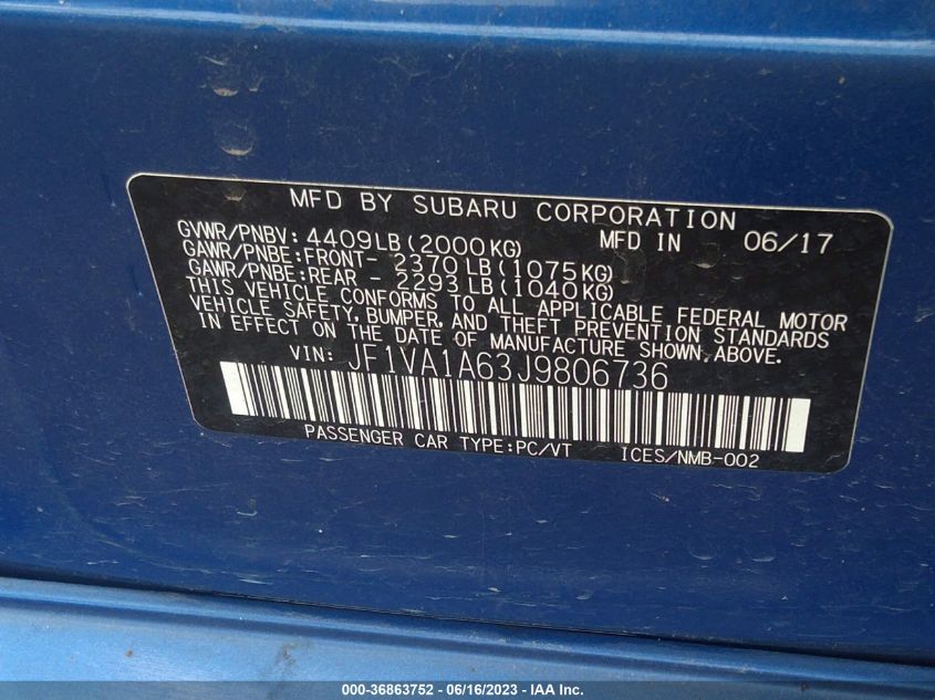 2018 SUBARU WRX - JF1VA1A63J9806736
