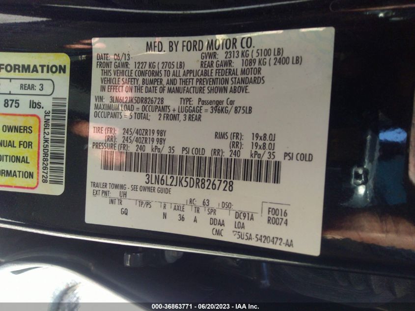 2013 LINCOLN MKZ - 3LN6L2JK5DR826728