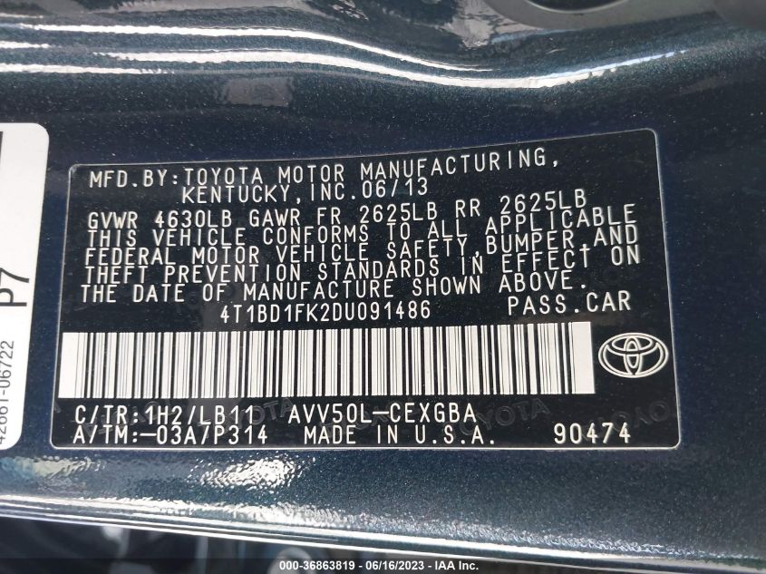 2013 TOYOTA CAMRY HYBRID XLE - 4T1BD1FK2DU091486