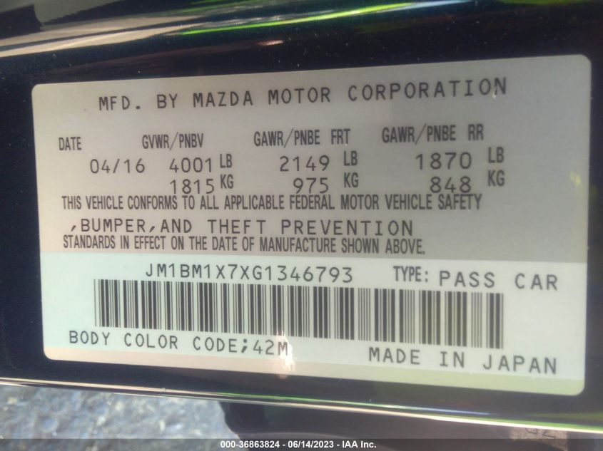 2016 MAZDA MAZDA3 I GRAND TOURING - JM1BM1X7XG1346793