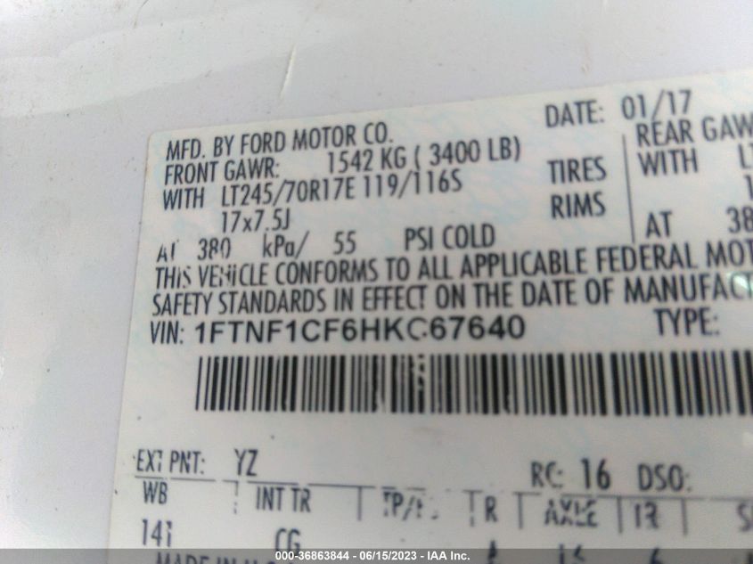2017 FORD F-150 XL/XLT - 1FTNF1CF6HKC67640