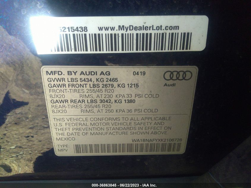 WA1BNAFYXK2106728 Audi Q5 PREMIUM PLUS 9