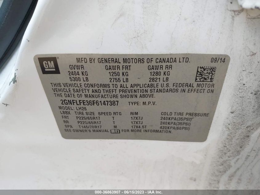 2015 CHEVROLET EQUINOX LT - 2GNFLFE36F6147387
