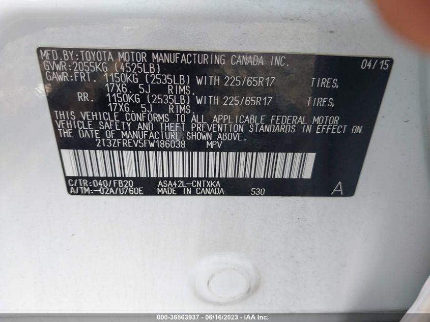 2015 TOYOTA RAV4 LE - 2T3ZFREV5FW186038