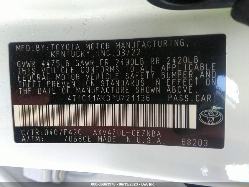 2023 TOYOTA CAMRY LE - 4T1C11AK3PU721136
