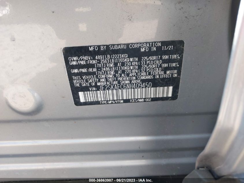 2022 SUBARU FORESTER PREMIUM - JF2SKAEC6NH409450