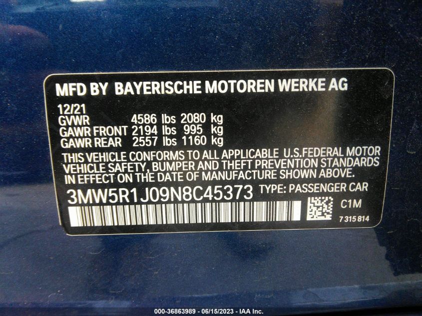 2022 BMW 3 SERIES 330I - 3MW5R1J09N8C45373