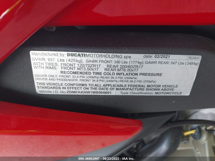 2021 DUCATI STREETFIGHTER V4/V4S ZDMFAKNW1MB006601