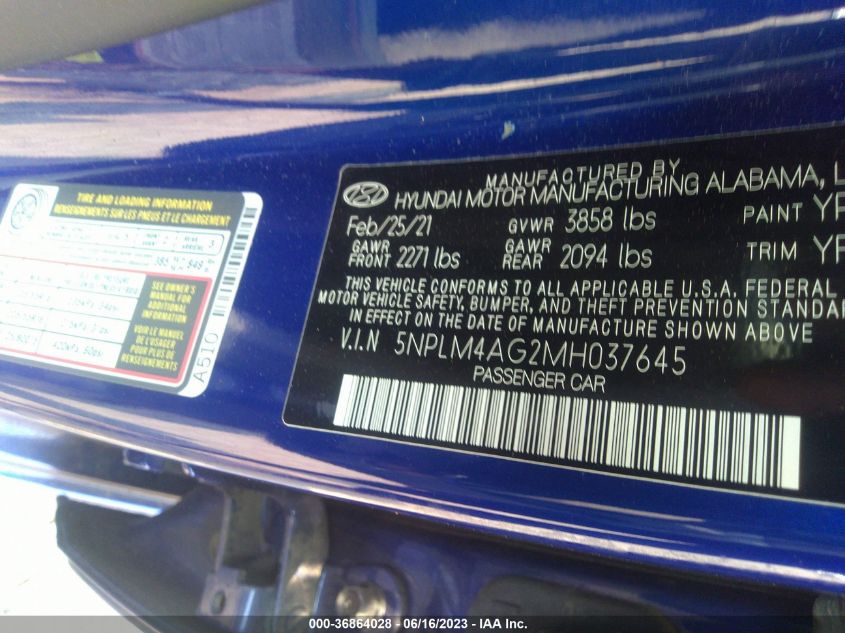 2021 HYUNDAI ELANTRA SEL - 5NPLM4AG2MH037645