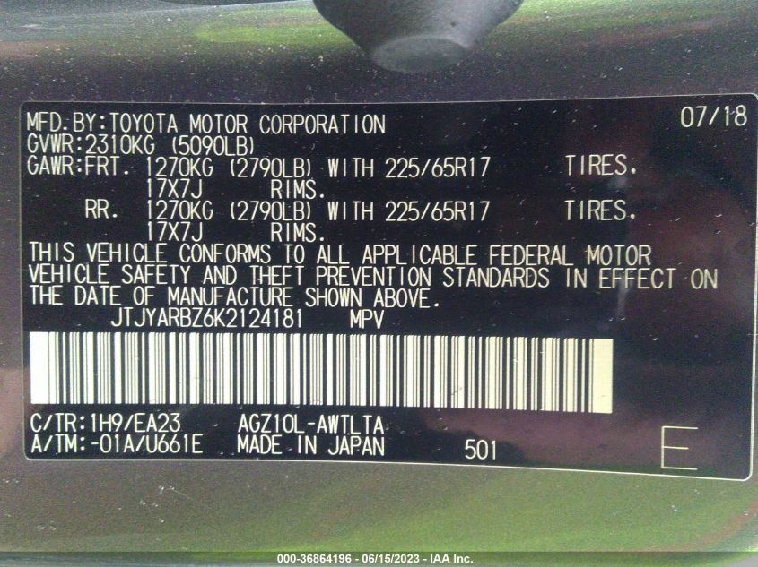 2019 LEXUS NX 300 BASE/300 F-SPORT - JTJYARBZ6K2124181