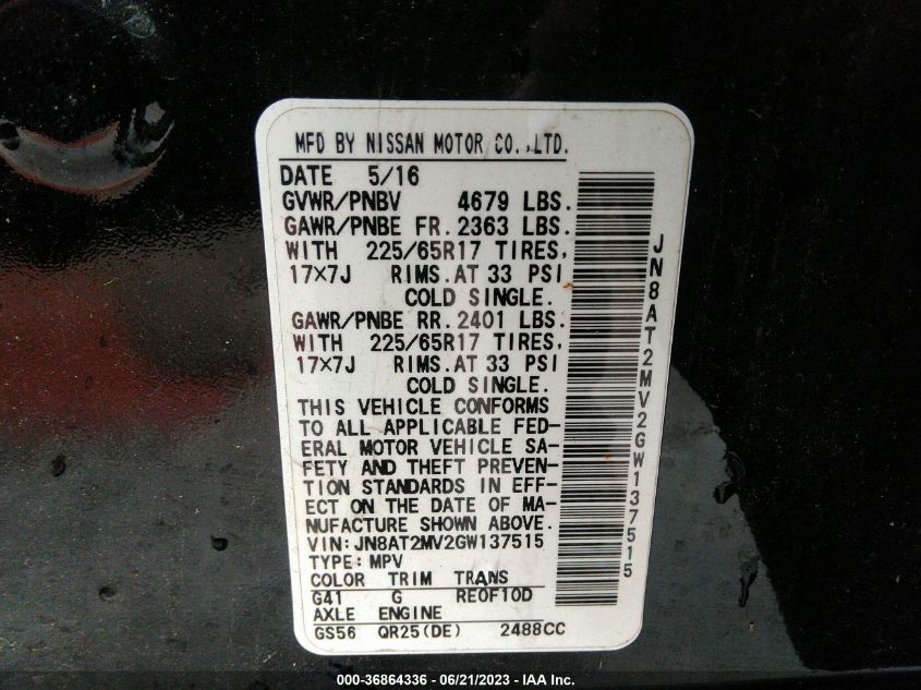2016 NISSAN ROGUE S - JN8AT2MV2GW137515