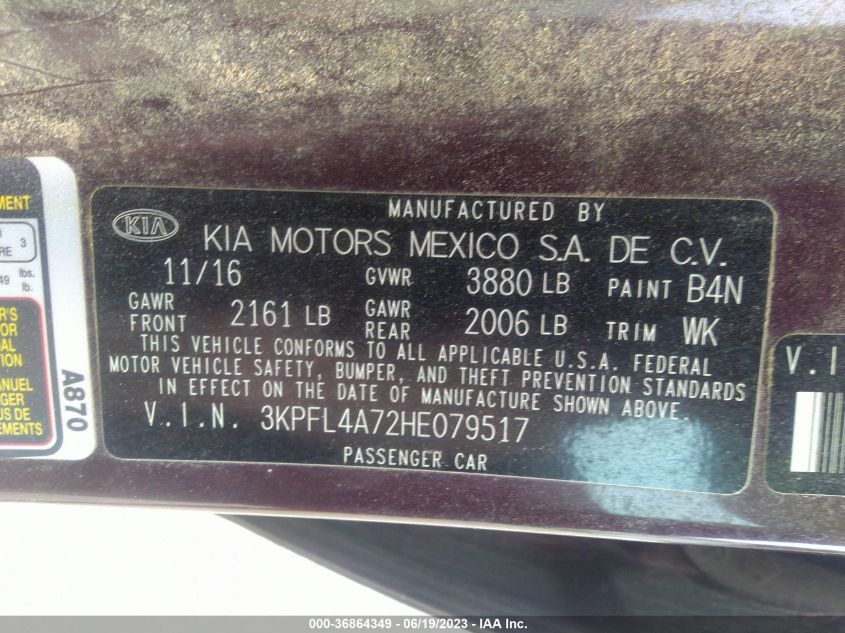 2017 KIA FORTE LX - 3KPFL4A72HE079517