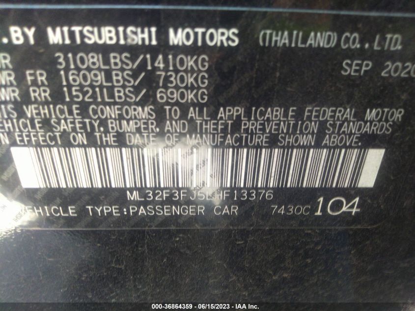 2020 MITSUBISHI MIRAGE G4 ES - ML32F3FJ5LHF13376