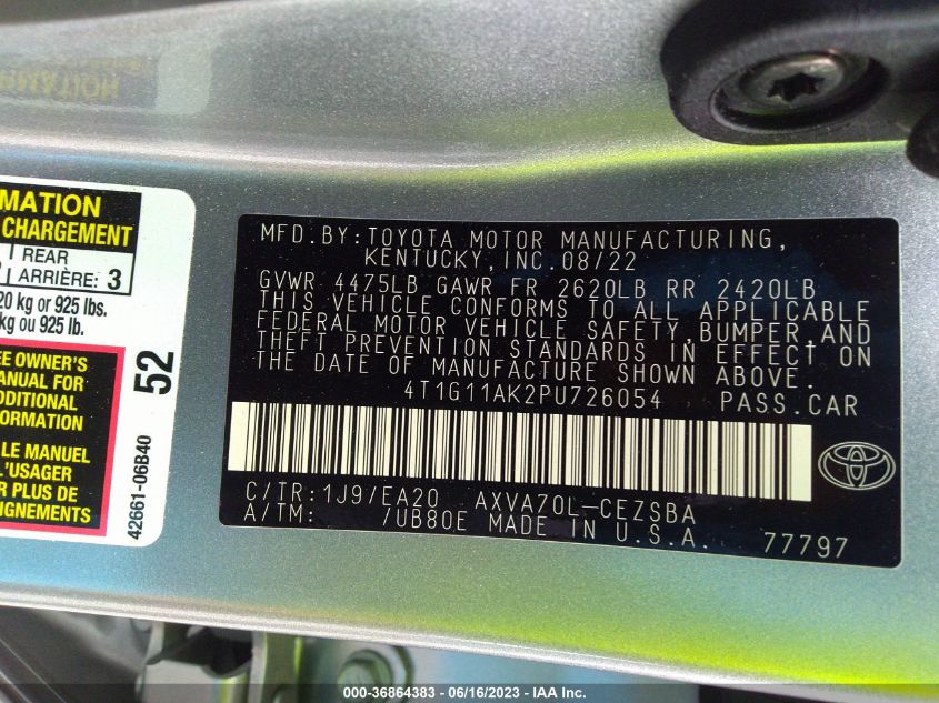 2023 TOYOTA CAMRY SE/SE NIGHTSHADE - 4T1G11AK2PU726054