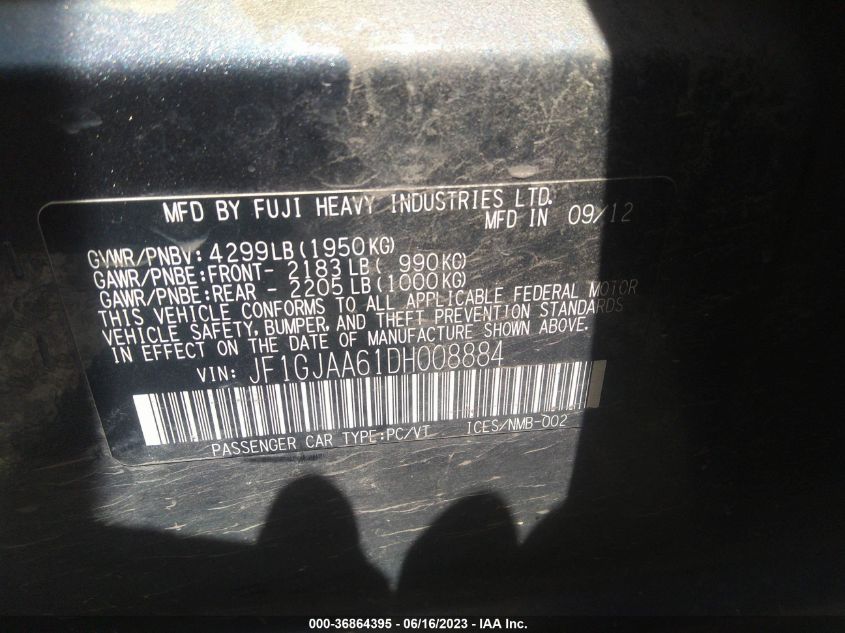 2013 SUBARU IMPREZA SEDAN - JF1GJAA61DH008884