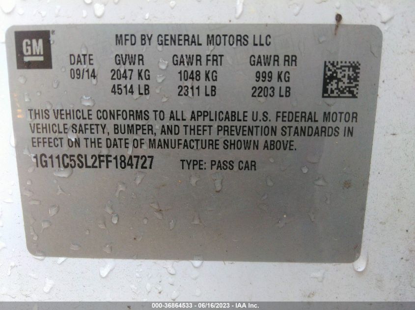2015 CHEVROLET MALIBU LT - 1G11C5SL2FF184727