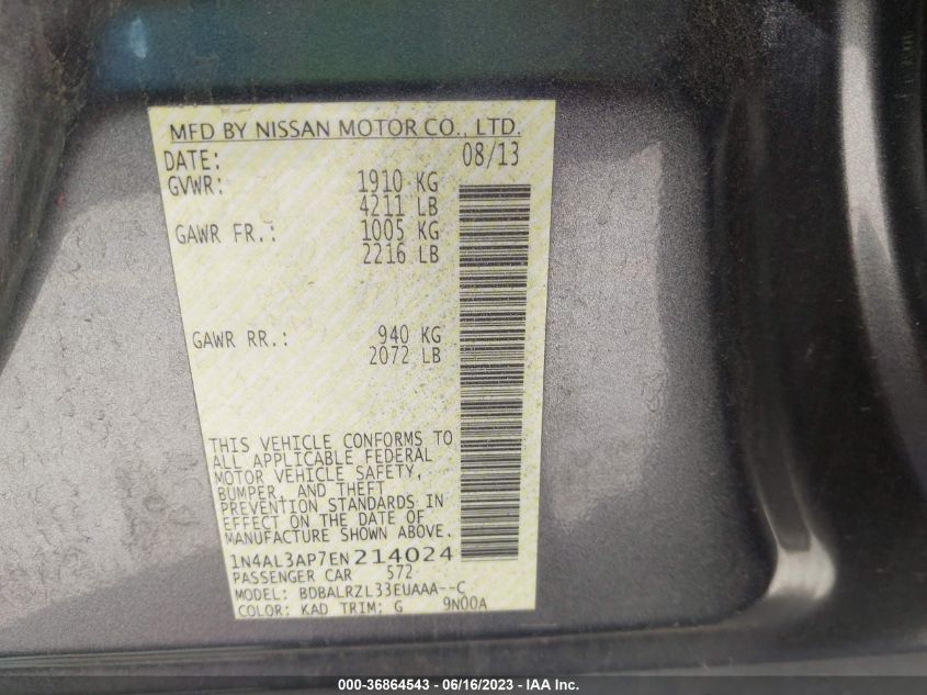 2014 NISSAN ALTIMA 2.5/S/SV/SL - 1N4AL3AP7EN214024