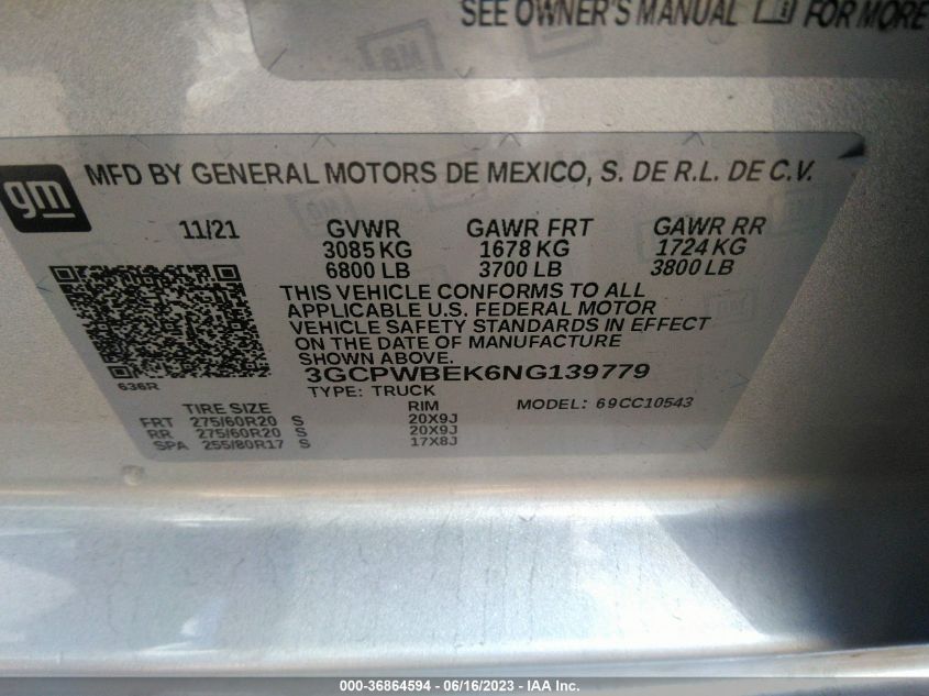 2022 CHEVROLET SILVERADO 1500 LTD CUSTOM - 3GCPWBEK6NG139779