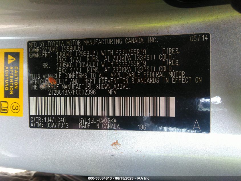 2015 LEXUS RX 450H - 2T2BC1BA7FC002396
