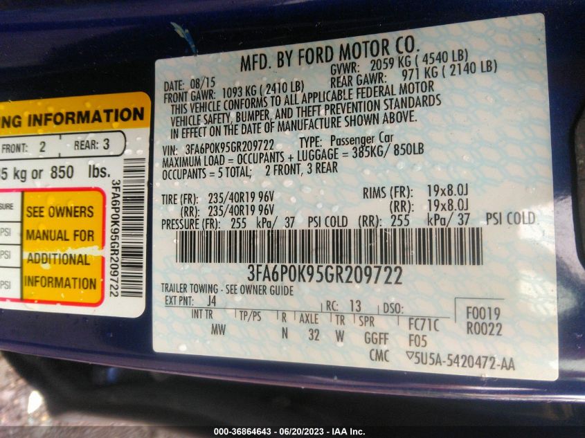 2016 FORD FUSION TITANIUM - 3FA6P0K95GR209722