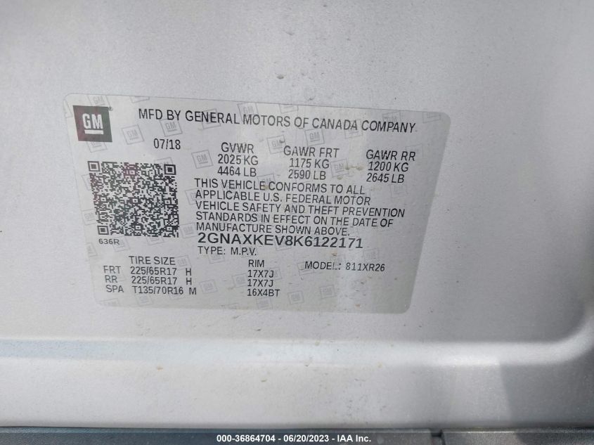 2019 CHEVROLET EQUINOX LT - 2GNAXKEV8K6122171