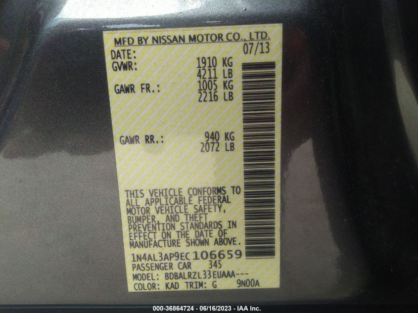 2014 NISSAN ALTIMA 2.5 S - 1N4AL3AP9EC106659