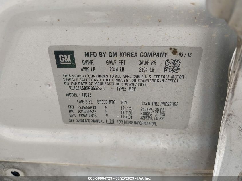 2016 BUICK ENCORE - KL4CJASB5GB652815