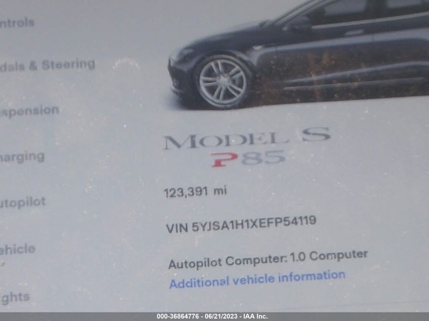 2014 TESLA MODEL S 60 KWH BATTERY/P85 - 5YJSA1H1XEFP54119